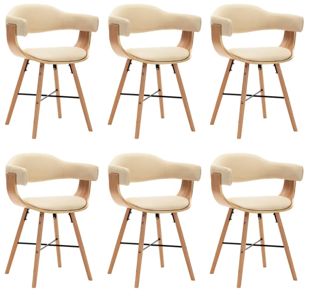 vidaXL Jedálenské stoličky 6 ks, krémové, umelá koža a ohýbané drevo