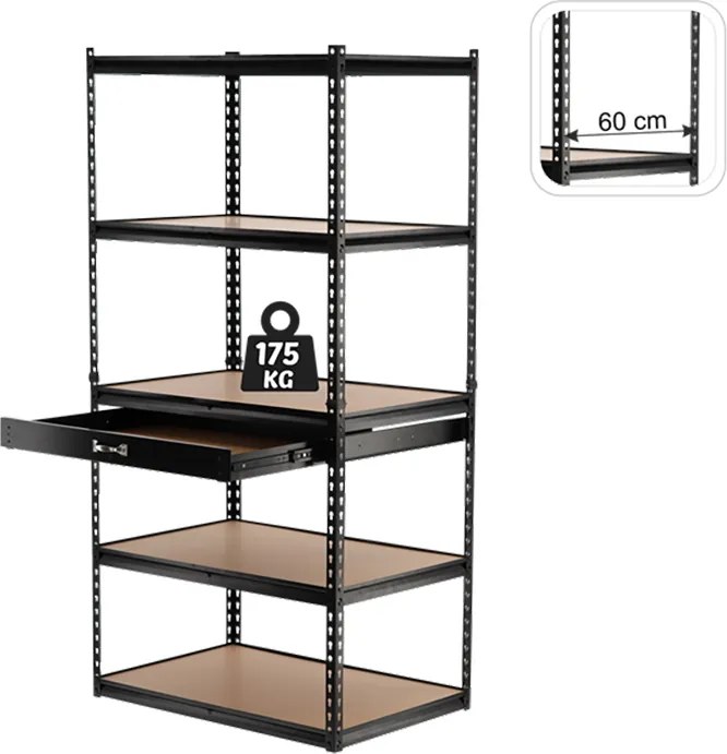 CH 5- policový kovový úložný regál so zásuvkou Tosca V. 180 x 90 x 60 cm