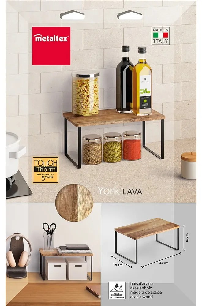 Drevená prídavná polička v matne čierno-prírodnej farbe 32x19 cm York – Metaltex