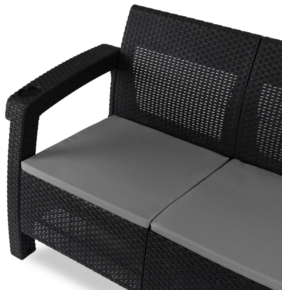 Záhradná pohovka Flint 182 cm z umelého ratanu čierna/sivá