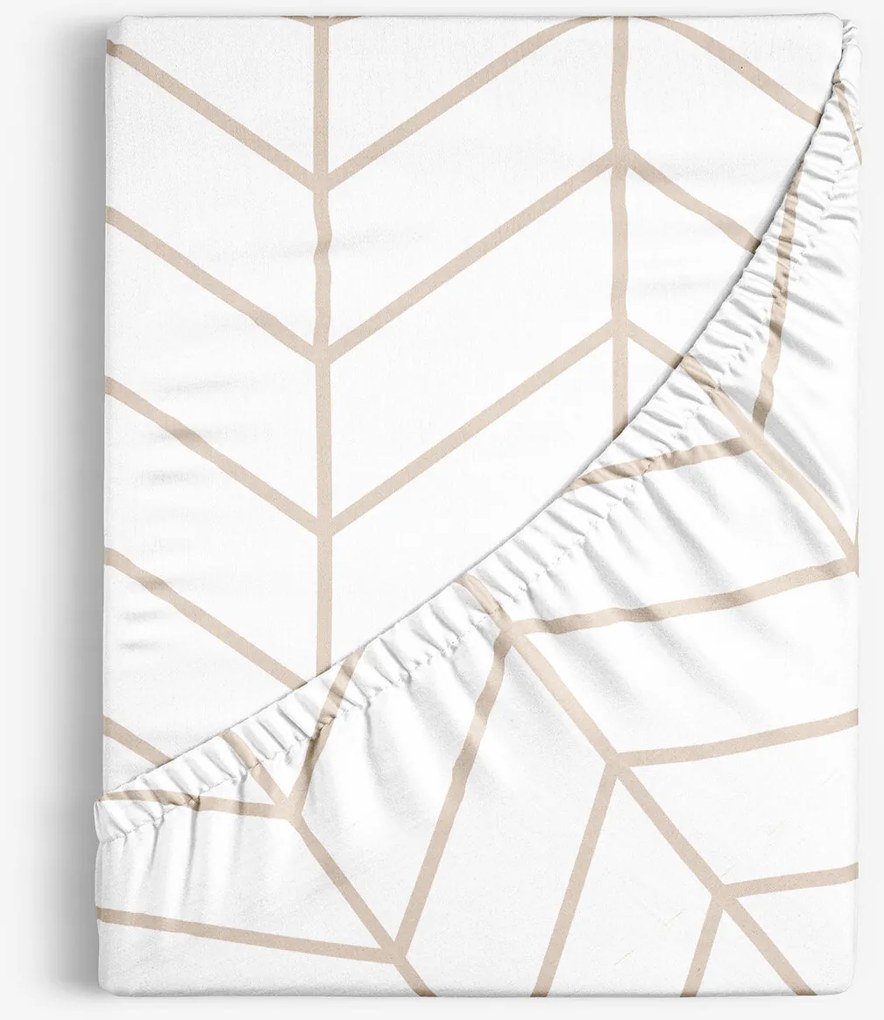 Goldea bavlnená napínacia plachta - béžový cikcak na bielom 80 x 160 cm