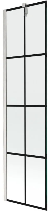 Mexen Next, 1-krídlová vaňová zástena 50 x 150 cm, 6mm číre sklo - čierny vzor, oceľová, 895-050-000-00-77-97