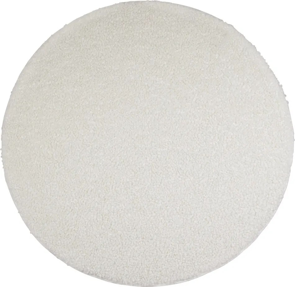 Biely plyšový kučeravý okrúhly koberec Curly Teddy White Off - Ø 120cm