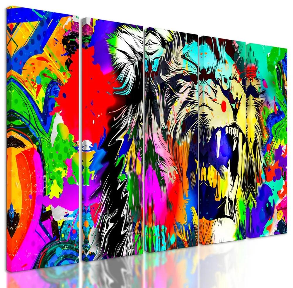 5-dielny obraz hlava leva v štýle pop art