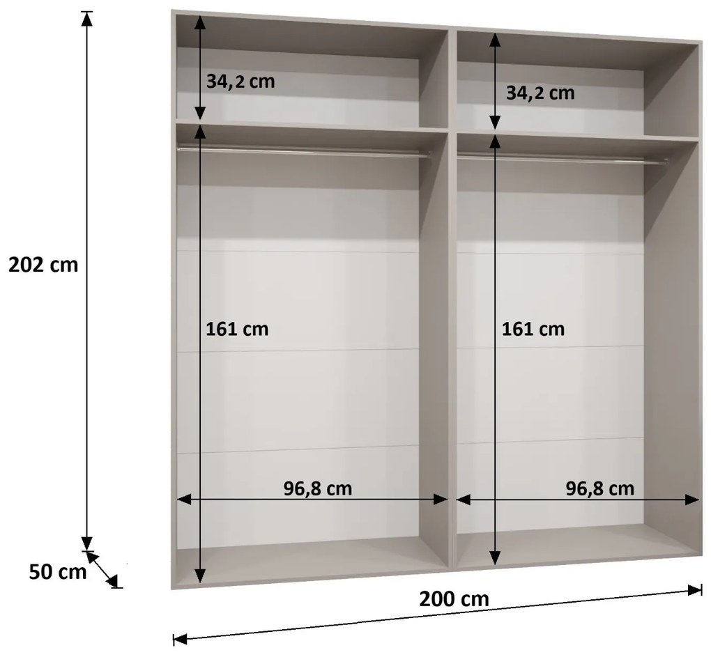 Šatníková skriňa 200 cm Borry 2 (čierna + čierna). Vlastná spoľahlivá doprava až k Vám domov. 1125827
