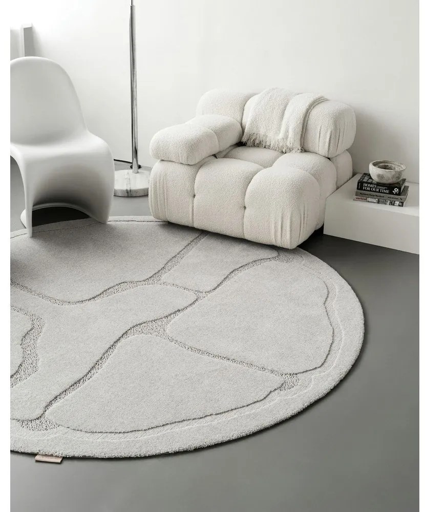 Svetlosivý vlnený okrúhly koberec ø 160 cm Morphic Organica – Agnella