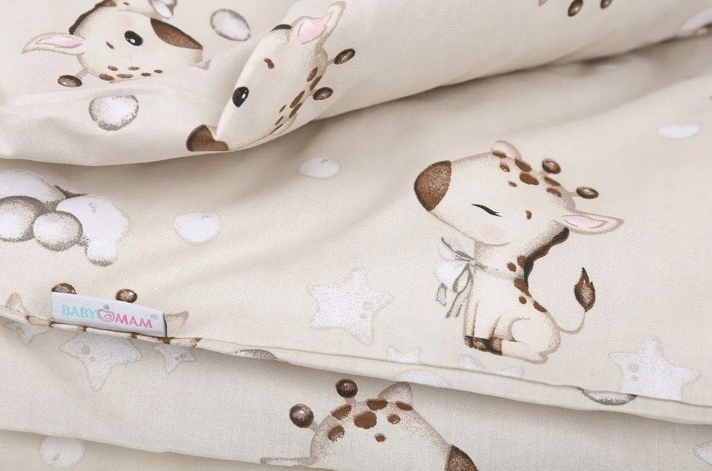 Detské bavlnené obliečky do postieľky 120x90 cm BABYMAM PREMIUM - Žirafa - béžové
