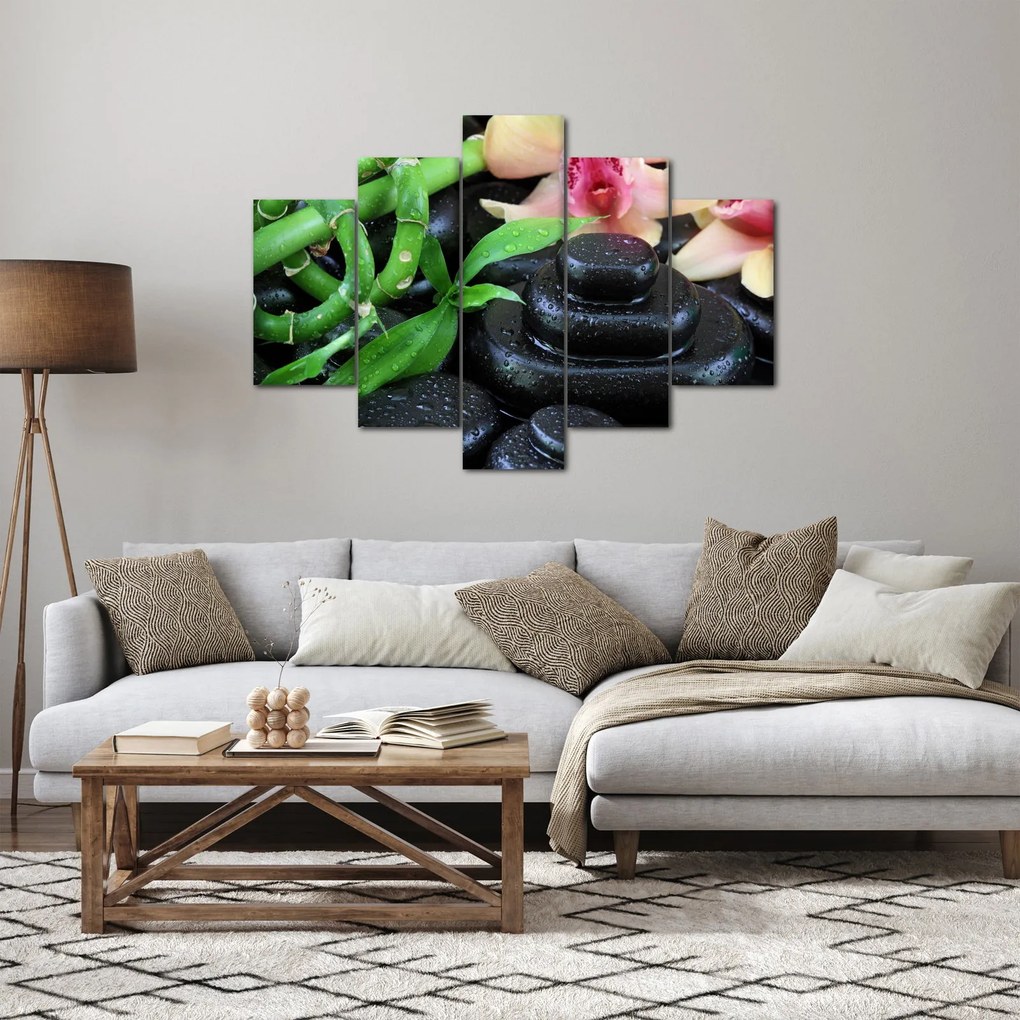 Obraz - Kamene a orchidey (150x105 cm)