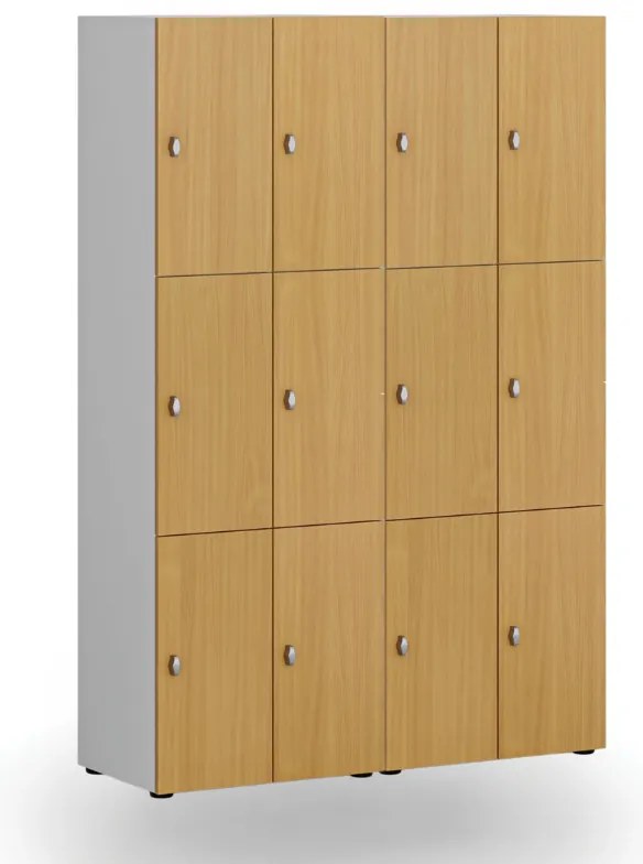 Drevená šatníková skrinka S4 s úložnými boxmi, 6 boxov, demont, otočný zámok, sivá/breza