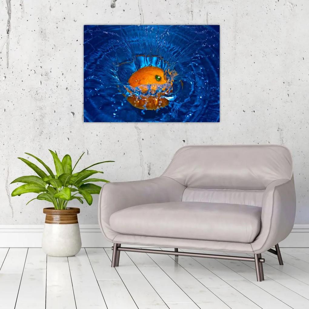 Sklenený obraz - pomaranč vo vode (70x50 cm)