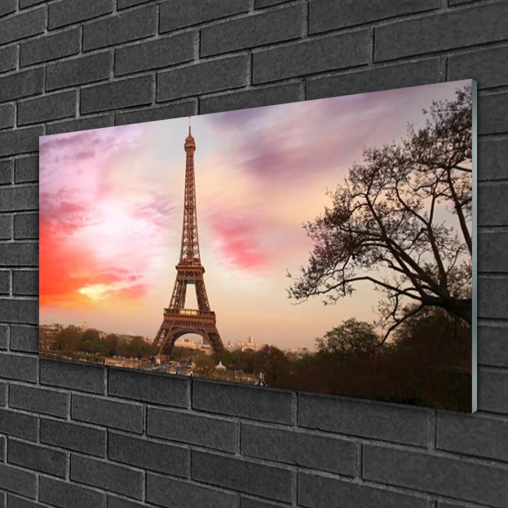 Obraz na skle Eiffelova veža architektúra 125x50 cm