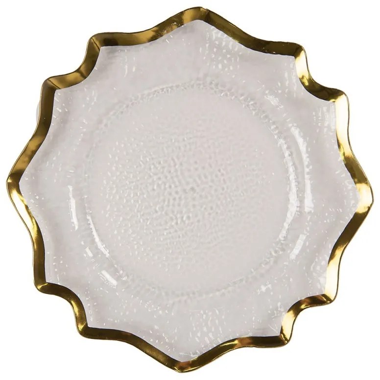 Transparentný servírovací tanier s vlnitým zlatým okrajom - Ø 33*1 cm