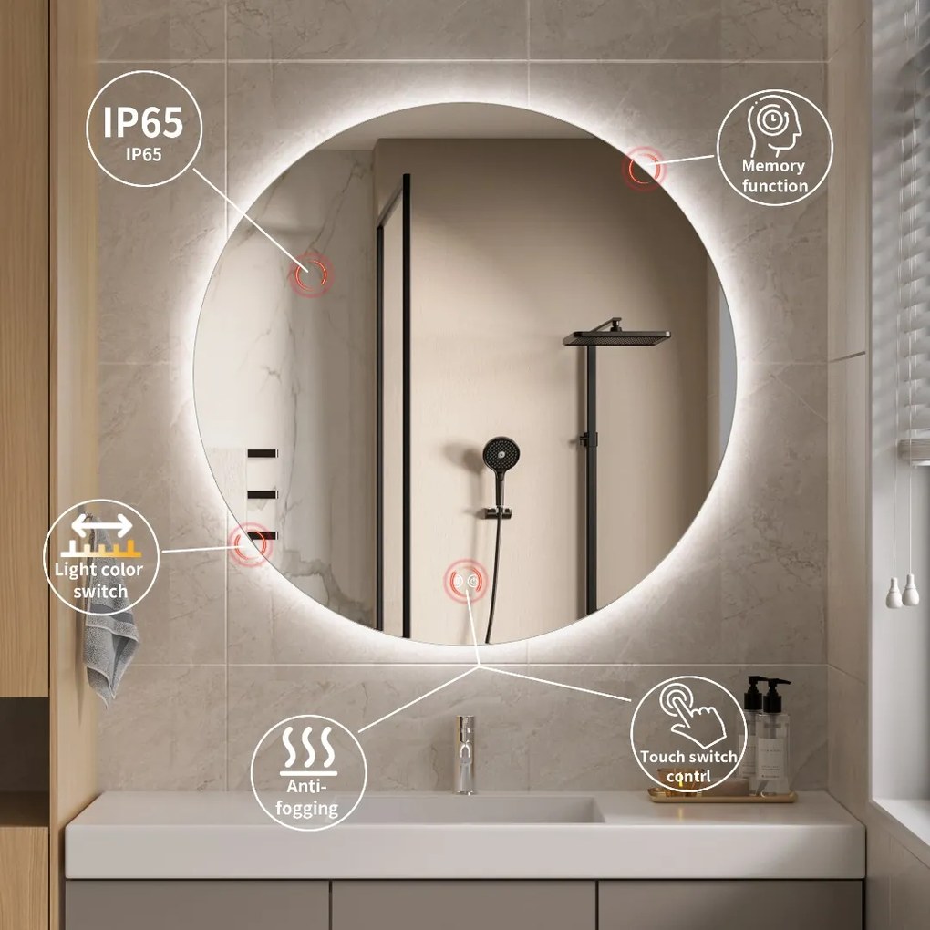 Erga Carla, okrúhle LED zrkadlo 50cm, 1150 lm, 3 farby svetla, ERG-V01-208-5050