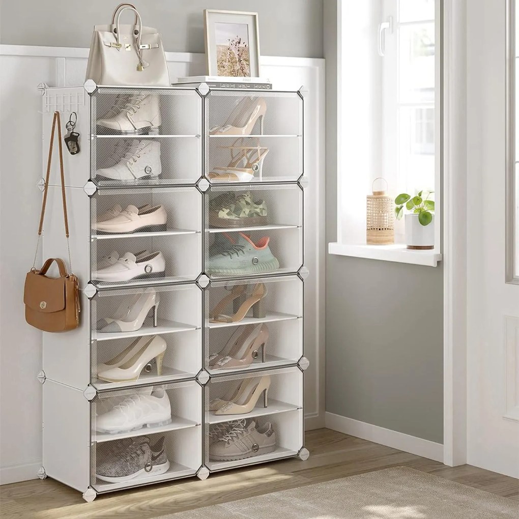 8-priehradkový modulárny úložný organizér, plastová skrinka na topánky, biela