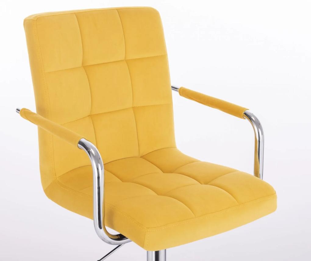 LuxuryForm Barová stolička VERONA VELUR na striebornom tanieri - žltá
