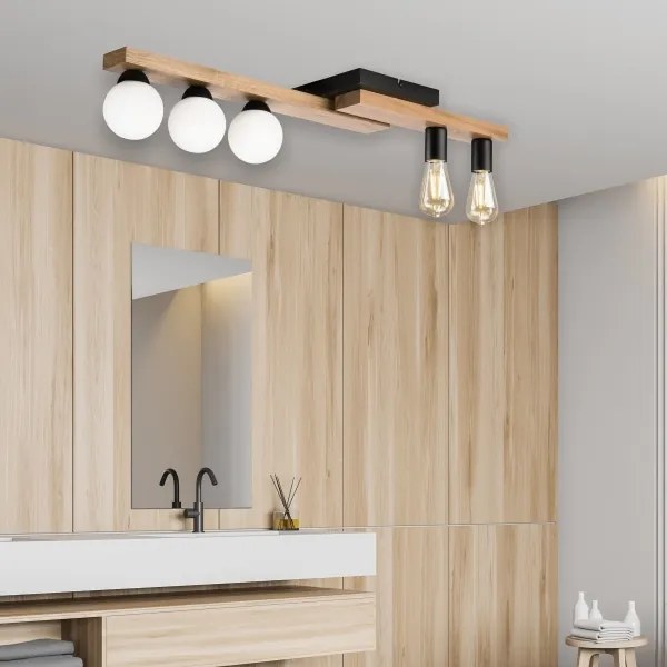 Prisadený luster MATTE 2xE27/15W/230V + 3xG9/5W/230V čierna/dub