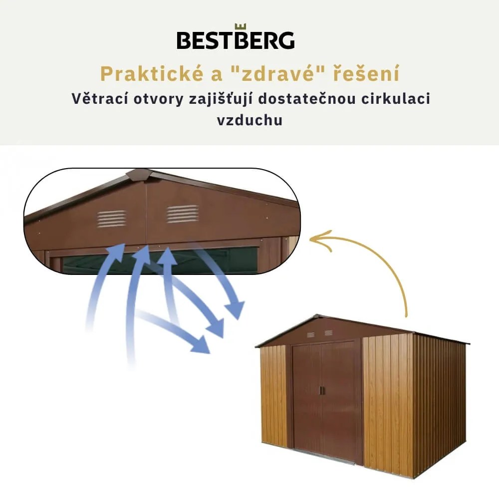 Záhradný domček BestBerg ZDB-7D / 7,2 m² / 301 x 238 x 214 cm / červené drevo / hnedá