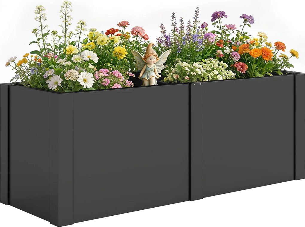 Outsunny kovový vyvýšený záhon 150×53×55 cm — pozinkovaný, otvorené dno s priečkou | Aosom