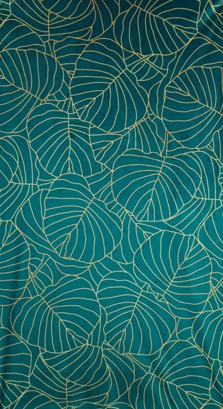 Dekorstudio Tieniaci zamatový záves LILI2 s potlačou listov 140x250cm tyrkysový
