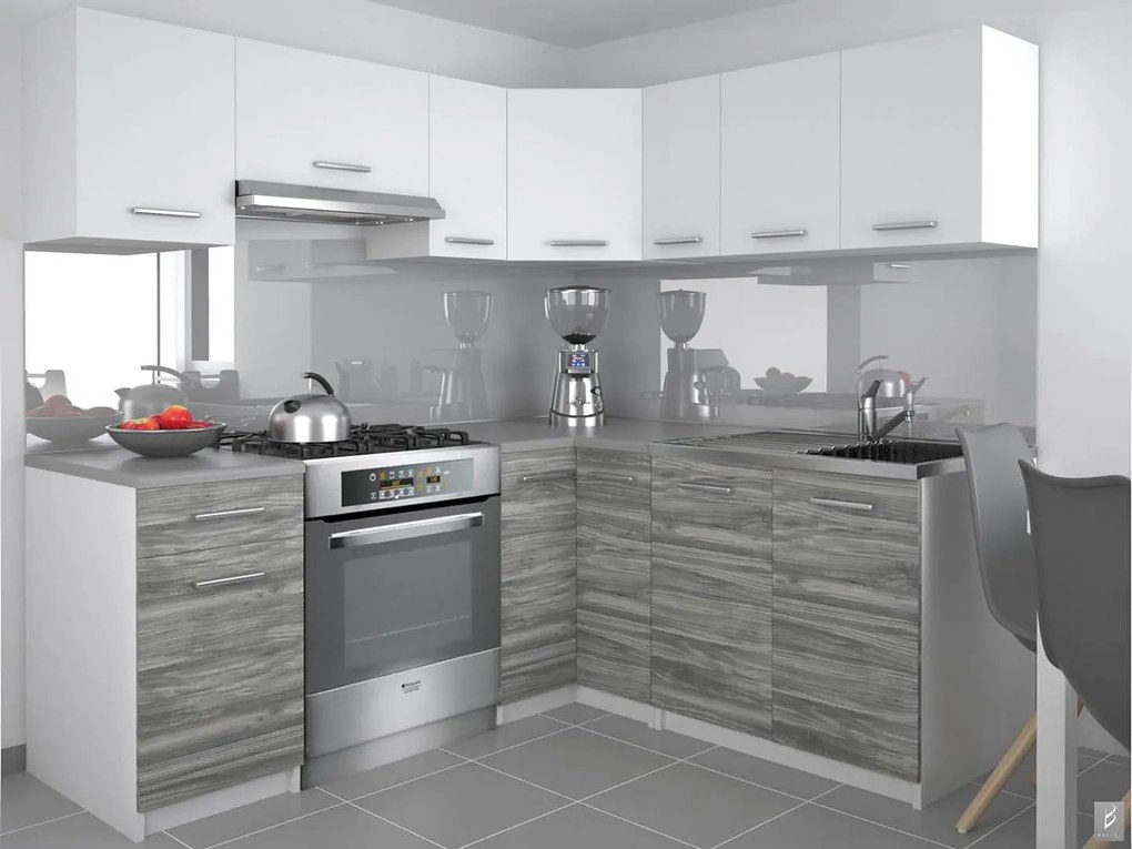 Kuchynská linka Belini 360 cm biely mat / šedý antracit Glamour Wood s pracovnou doskou Lidiauniqa  TOR LIDIAUNIQA3/4/WT/WTGW1/0/E