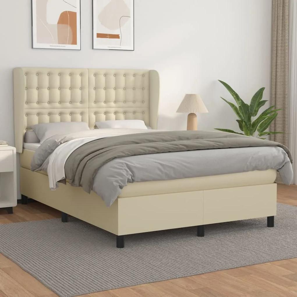Boxspring posteľ s matracom krémová 140x200 cm umelá koža 3129035
