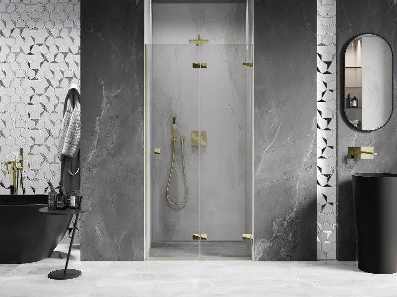 Mexen, Mexen Lunar-F pravé sklápacie sprchové dvere 65 cm, transparentné, zlaté - 836-065-000-50-00-P