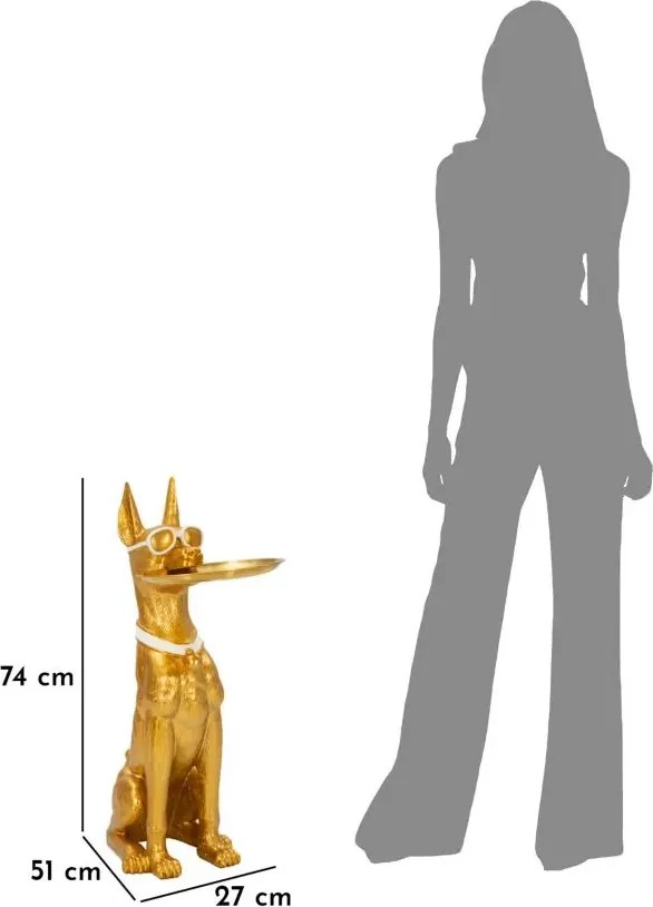 Dekoratívna socha Dog Pit s podnosom 74 cm zlatá