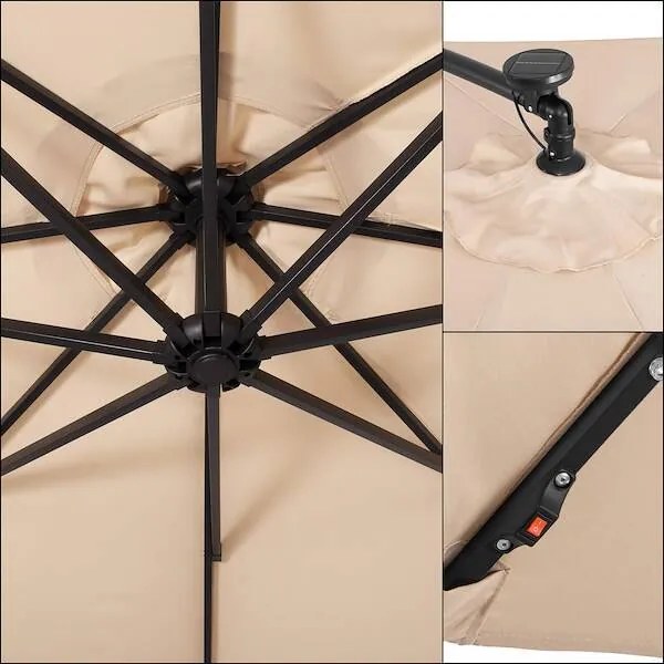 Záhradný slnečník 3m LED SPRINGOS GU0047 - béžový