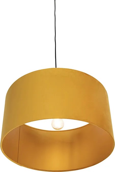 Čierne závesné svietidlo so žltým zamatovým tienidlom so zlatom 50 cm - Combi