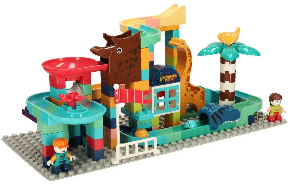 KIK Stavebné bloky guľôčková dráha 147 dielov - Dinosaur Park, kreatívne kocky 3+ - BIBI-INN