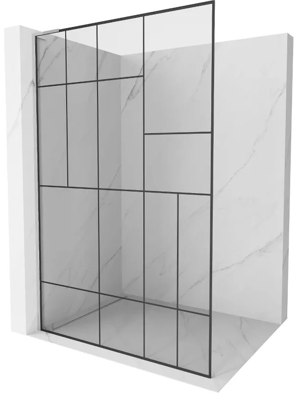 Mexen Kioto L, sprchová zástena Walk-In 80 x 200 cm, 8mm číre sklo čierny vzor, chrómový profil, 800-080-103-01-78