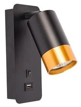 Illumaxx Nástenné bodové svietidlo s USB nabíjačkou 1xGU10/35W/230V čierna/zlatá OS0017