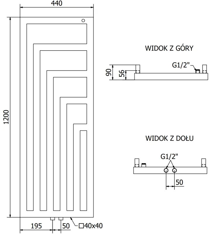 Mexen Alaska, vykurovacie teleso 1216x440 mm, 549 W, čierna, W205-1216-440-00-70