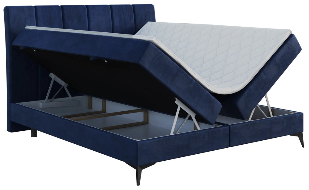 Manželská posteľ Boxspring 140 cm Axel (tmavomodrá) (s matracom a úl. priestorom). Akcia -20%. Vlastná spoľahlivá doprava až k Vám domov. 1043346