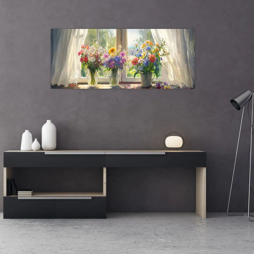 Obraz - Kytica pri okne (120x50 cm)