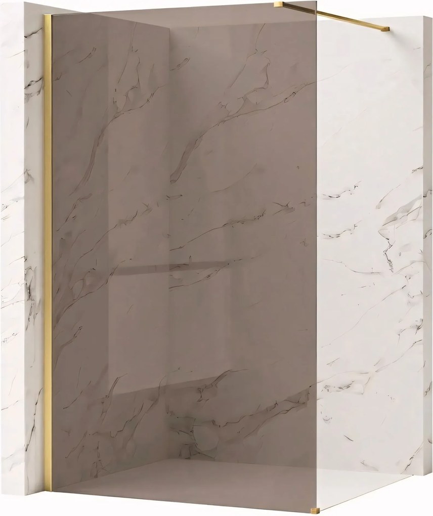 Bezrámová sprchová zastena REA FLEXI GOLD BRUSH 130 cm, zlatá kartáčovaná/hnedá dymová - bez vaničky