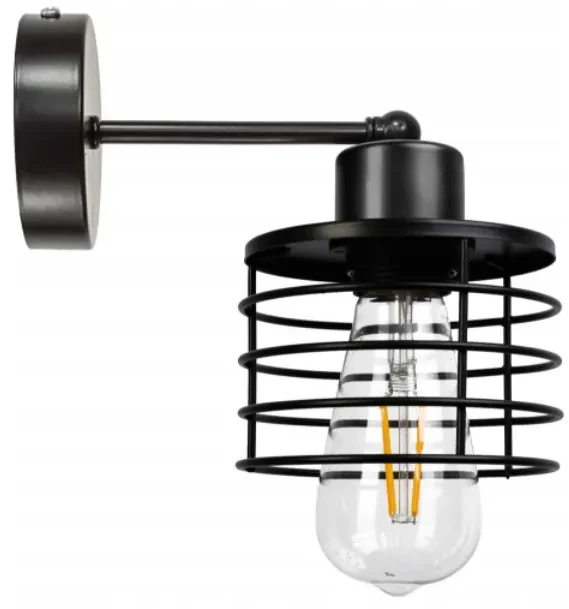 BERGE Nástenná lampa - kinkiet - E27 - PRUŽINA - čierna
