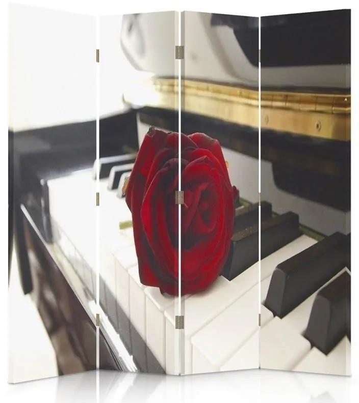 Ozdobný paraván Rose Music - 145x170 cm, štvordielny, klasický paraván
