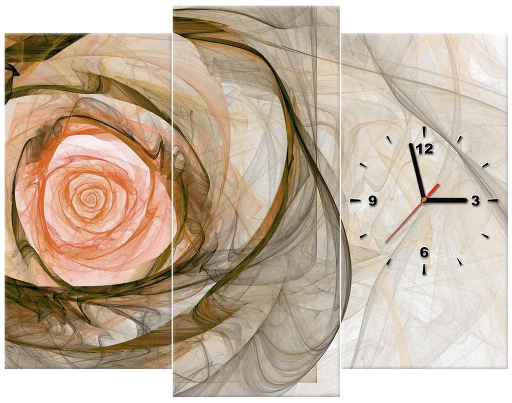 Gario Obraz s hodinami Nádherná ruža fraktál - 3 dielny Rozmery: 80 x 40 cm