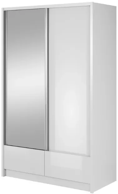 Štýlová šatníková skriňa Aria 1 - 130 cm - biela / biely lesk