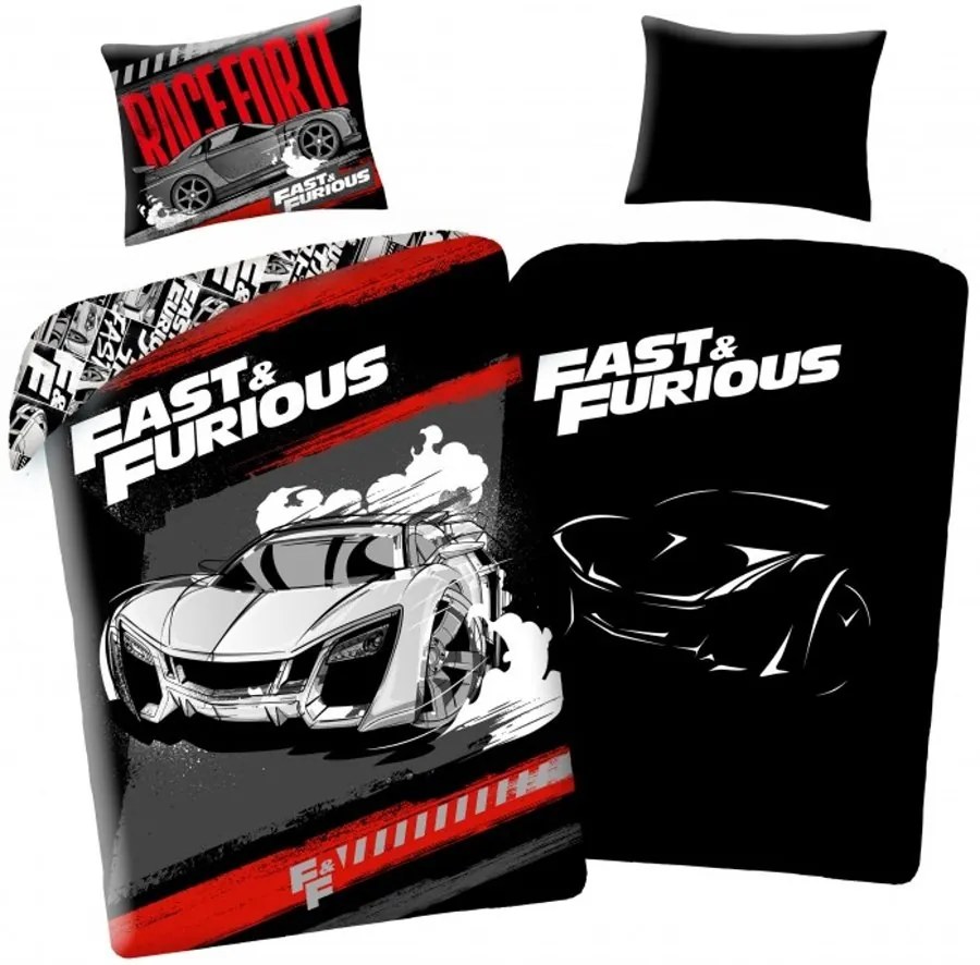 Bavlnené posteľné obliečky Rýchlo a zbesilo - Fast &amp; Furious - so svietiacim efektom - 100% bavlna - 70 x 90 cm + 140 x 200 cm
