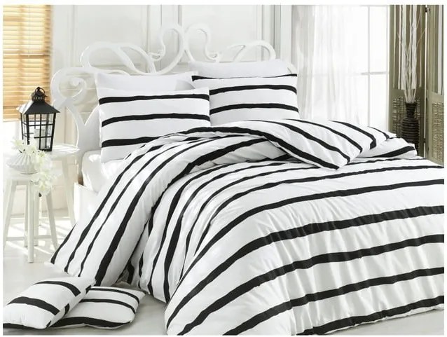 Čierno-biele obliečky z bavlny na dvojlôžko s plachtou Poppy, 200 × 200 cm
