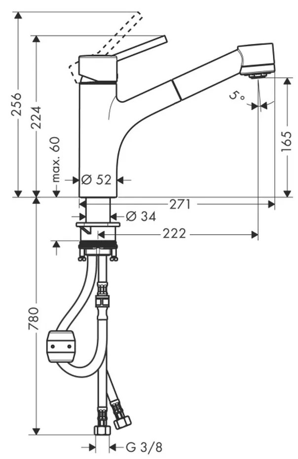 Hansgrohe Talis M52, drezová batéria s výsuvnou spŕškou, chrómová, HAN-32841000