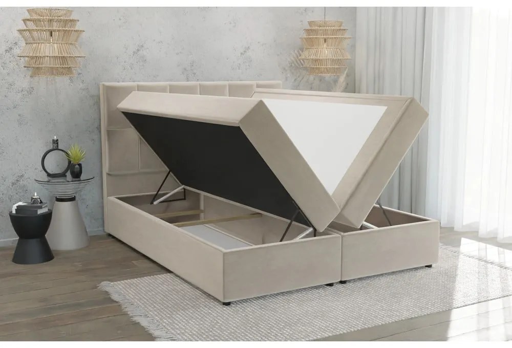 Béžová boxspring posteľ s úložným priestorom 180x200 cm Flip – Ropez