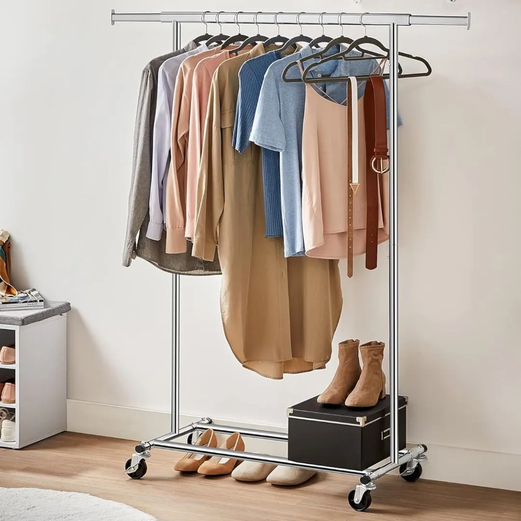 Stojan na oblečenie INEZ na kolieskach, max. 90 kg, 83,5x45x160cm, strieborná Jurhan