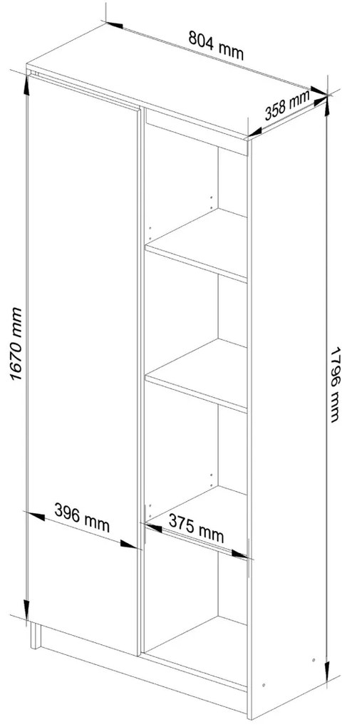 Regál Rexa 80 cm 1 skrinka a 4 police biely lesk