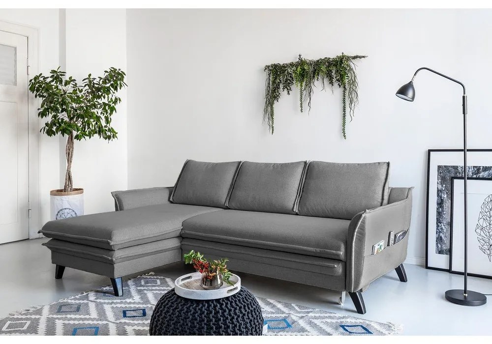 Tmavosivá rozkladacia rohová pohovka Miuform Charming Charlie, ľavý roh