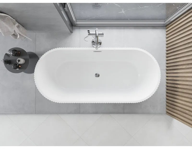 Mexen Yara, voľne stojaca ryhovaná vaňa 170 x 75 cm, biela-čierna, chrómový prepad, 52861707575-01