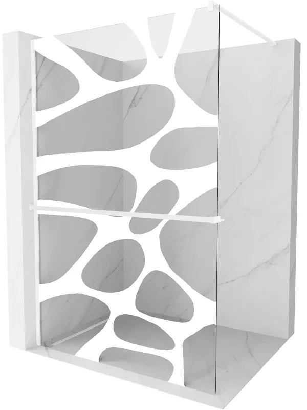 Mexen Kioto+, sprchová zástena Walk-In s poličkou a vešiakom 80 x 200 cm, 8mm číre sklo biely vzor, biely profil, 800-080-121-20-97