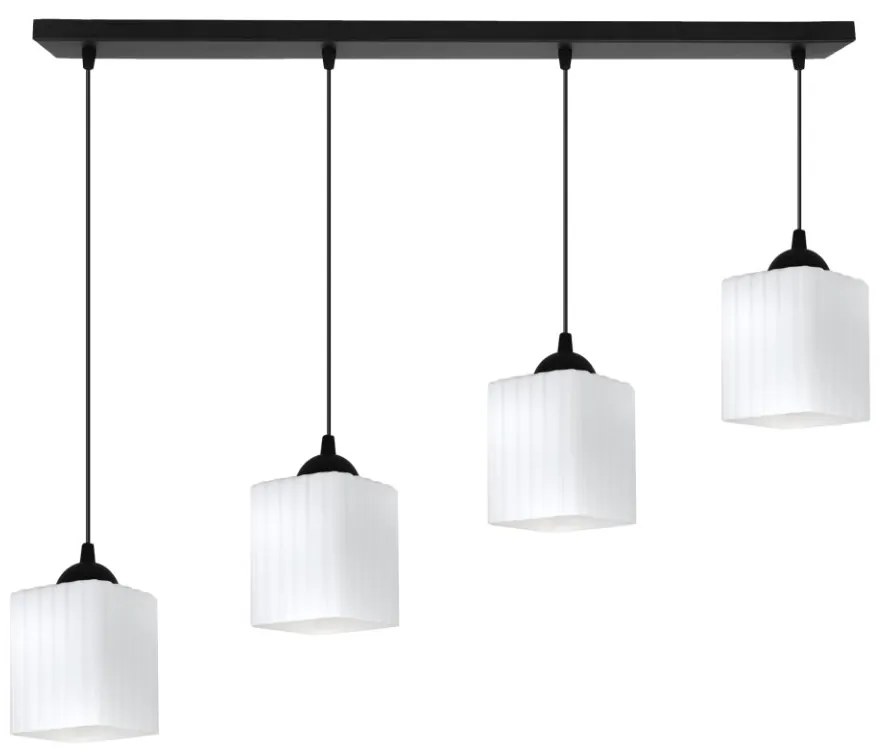 Závesné svietidlo Riffle Square, 4x biele sklenené tienidlo, b